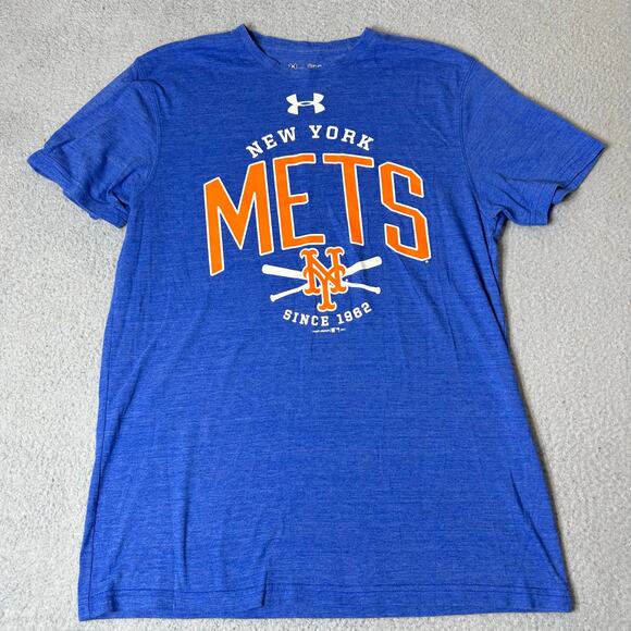 New York Mets Under Armour Tee Youth M Blue Short Sleeve Pullover Loose Fit - Picture 1 of 6